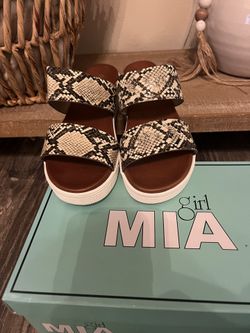 MIA Julieann Platform Slide Sandals Size 8M – Beige Multi Snakeskin