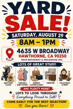 YARD SALE – SATURDAY 8/29 | HAWTHORNE