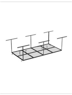 NEW IN BOX Shop FLEXIMOUNTS OHK Series 48 in. W x 96 in. D x 22-40 in. H Ceiling Mounted Overhead Garage Storage Rack with Accessory Hooks in Black