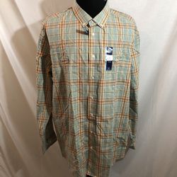 George Pale Green Plaid Long Sleeve Button Up - Men’s 3XLT, NWT, Chest 29”, length 35”