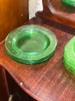 Green Depression Glass Small Plates Set