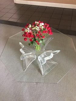 Mid Century Lucite Acrylic Plexiglass Octagon Glass Top Coffee Table