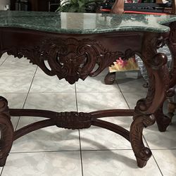 Antique Marble Rosewood Carved Console Table