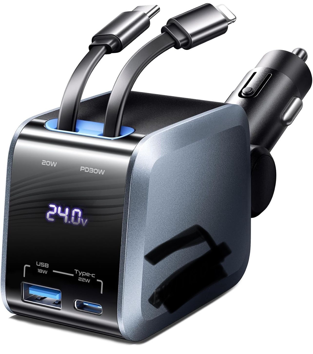 Retractable Car Charger, Car Accessories, 72W Fast Charging USB C Car Charger with 4FT Retractable Cables and 2 Ports, for iPhone 16 15 14 13 12, Sams