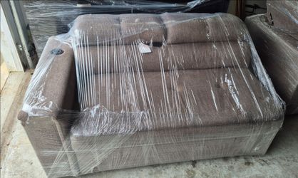 Brown Fabric Loveseat Sofa