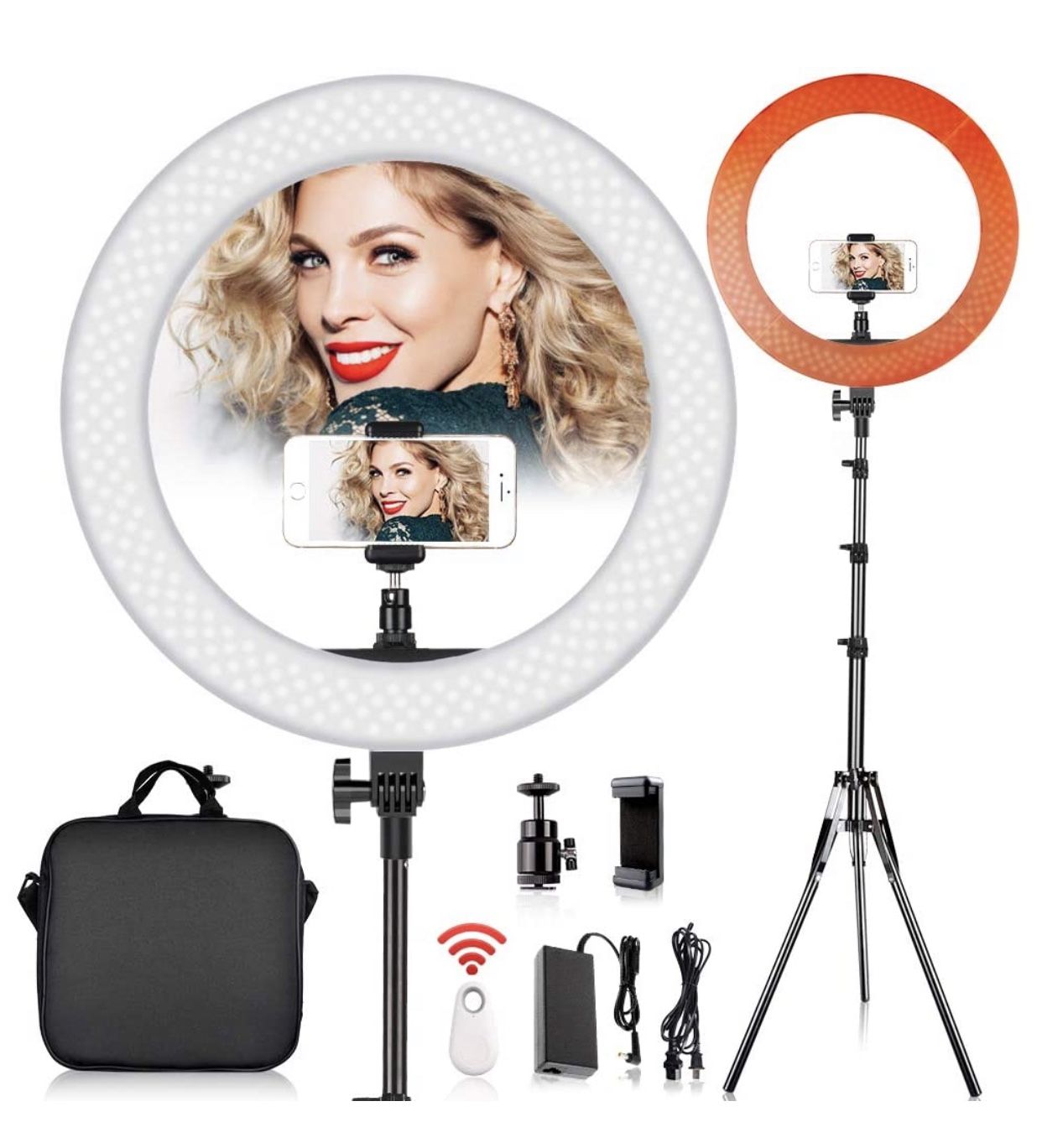 LED Ring Light with 2M Stand for Phone and Camera, 18 inches/48.5cm Outer 55W 5500K/3200K Dimmable w/Filters Carrying Bag for YouTube Vlog Makeup Stu