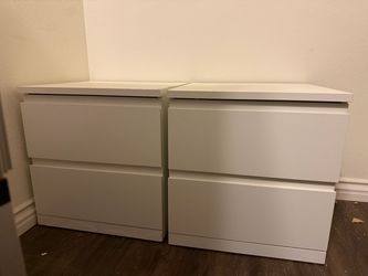 Pair of White IKEA STORKLINTA 2-Drawer Night Stand