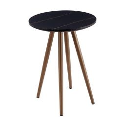Modern Minimalism Black Faux Marble End&Side Table,Small Accent Coffee Table with Black Metal Legs,Round Nightstand for Living Room,Bedroom,Apartment 