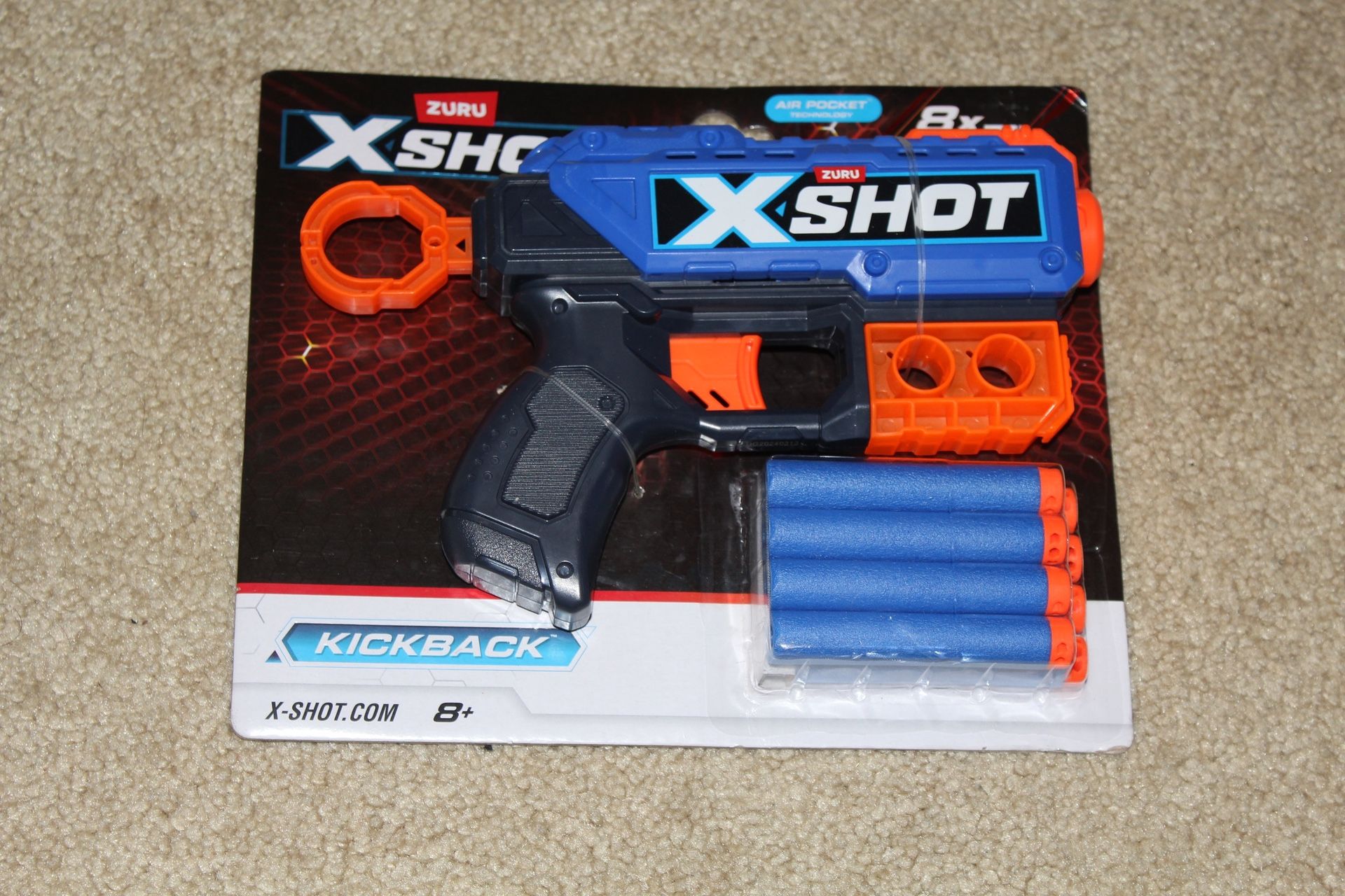 Zuru XShot Kickback Toy Dart Gun Blaster Foam Gun Blue (+ 8 Darts) NEW