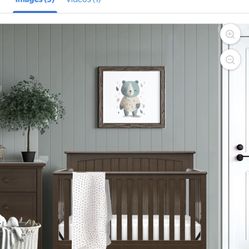 Dark Brown Crib (w/ Mattress) and Changing Table