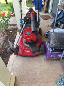 A Troy self-propelled lawn mower