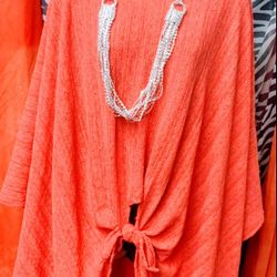 Red Plus Size Poncho