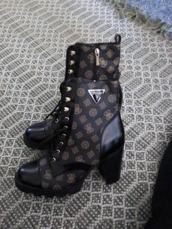 Guess Logo Print Heeled Combat Boots