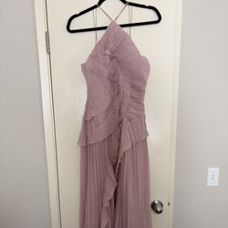 *NEW* Pleated Frill Halter Maxi Dress (pink/mauve)