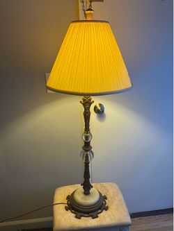 HUGE 41.5” Vintage 1960s Hollywood Regency Brass & Marble Statement Lamp