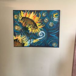 Sunflower Starry Night Painting 