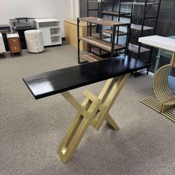 Homary Black & Gold Narrow Sofa Console Table Entryway Table With Trestle Metal Base