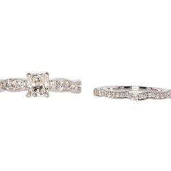 Women's Platinum Diamond Engagement Ring & Wedding Band

All were recently professionally cleaned, photographed, and graded - including a GIA report f