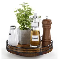 Farmhouse Oak 9" Lazy Susan Turntable Organizer