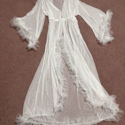 New 3xl 4xl long sheer white dress robe feather photo lingerie gown costume