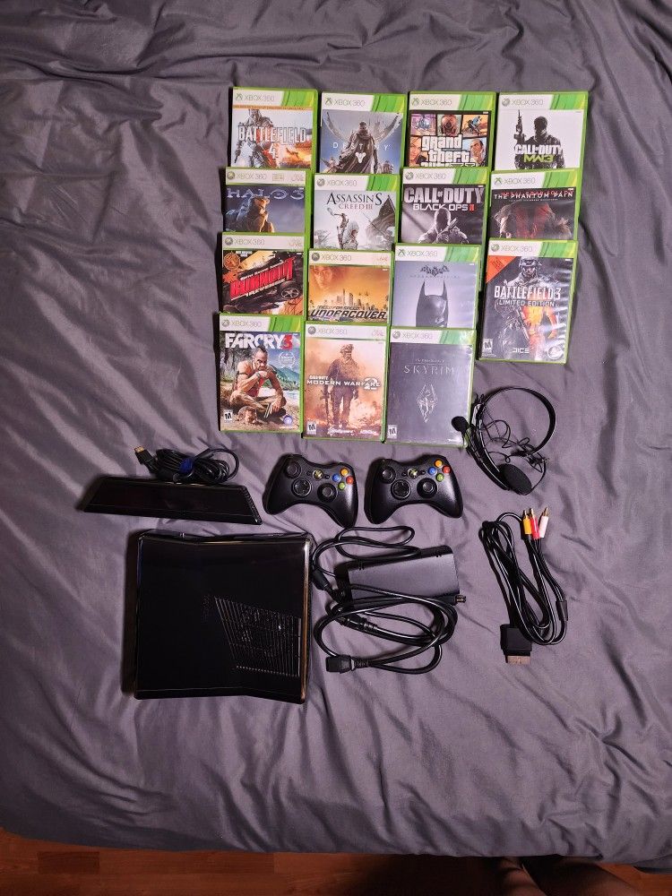 Xbox 360 S, Accessories, and 50 Games
