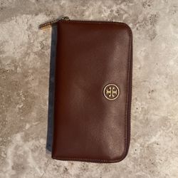 Brown Tory Burch Zip Around Wallet