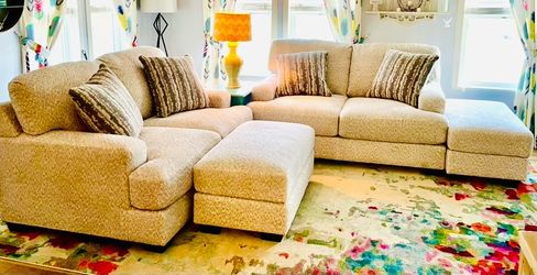 Two Ashley Boucle Love Seat w/Ottons