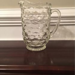 Crystal Pitcher-Old, Heavy. 7 1/2 inches Tall, 5 Inches Diameter 