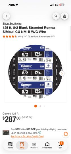 Southwire Romex SIMpull 8/2 NM-B Wire 125 ft