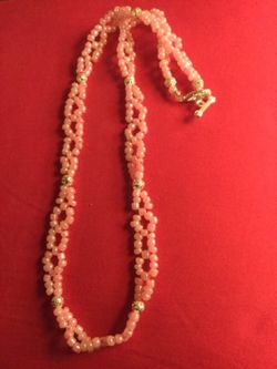 Fashion necklace / Pink glass beads and silver