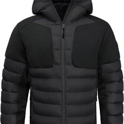 Men's 2XL Lightweight Winter Windproof Puffer Coats Warm Insulated Jacket with Hood - NEW (1343/19)