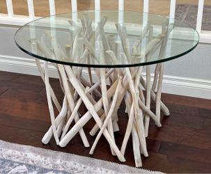 Driftwood Base with Glass Top Coffee Table