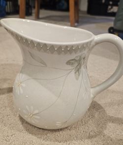 Block Basics LOVES ME Hand Painted Vintage Floral Ceramic Pitcher / Wash Basin