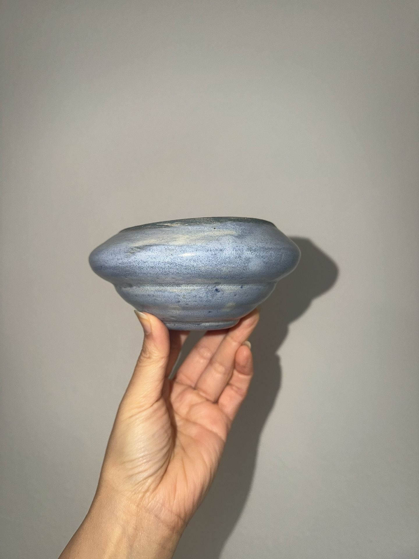 Handmade Ceramic Studio Pottery Bowl Blue Glaze Sculptural Vessel Modern Coastal Art Whimsical Mermaid Cottage Alien UFO Avant Garde Shell Vibes