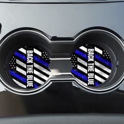 Police Back The Blue Car Coasters Absorbent Set of (2)