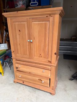 FREE - Wood Armoire Closet with Shelves and Drawers