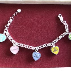 Vintage Sterling Silver and Enamel Sweetheart Charm Bracelet-30 Grams-Fortunoff NY-New