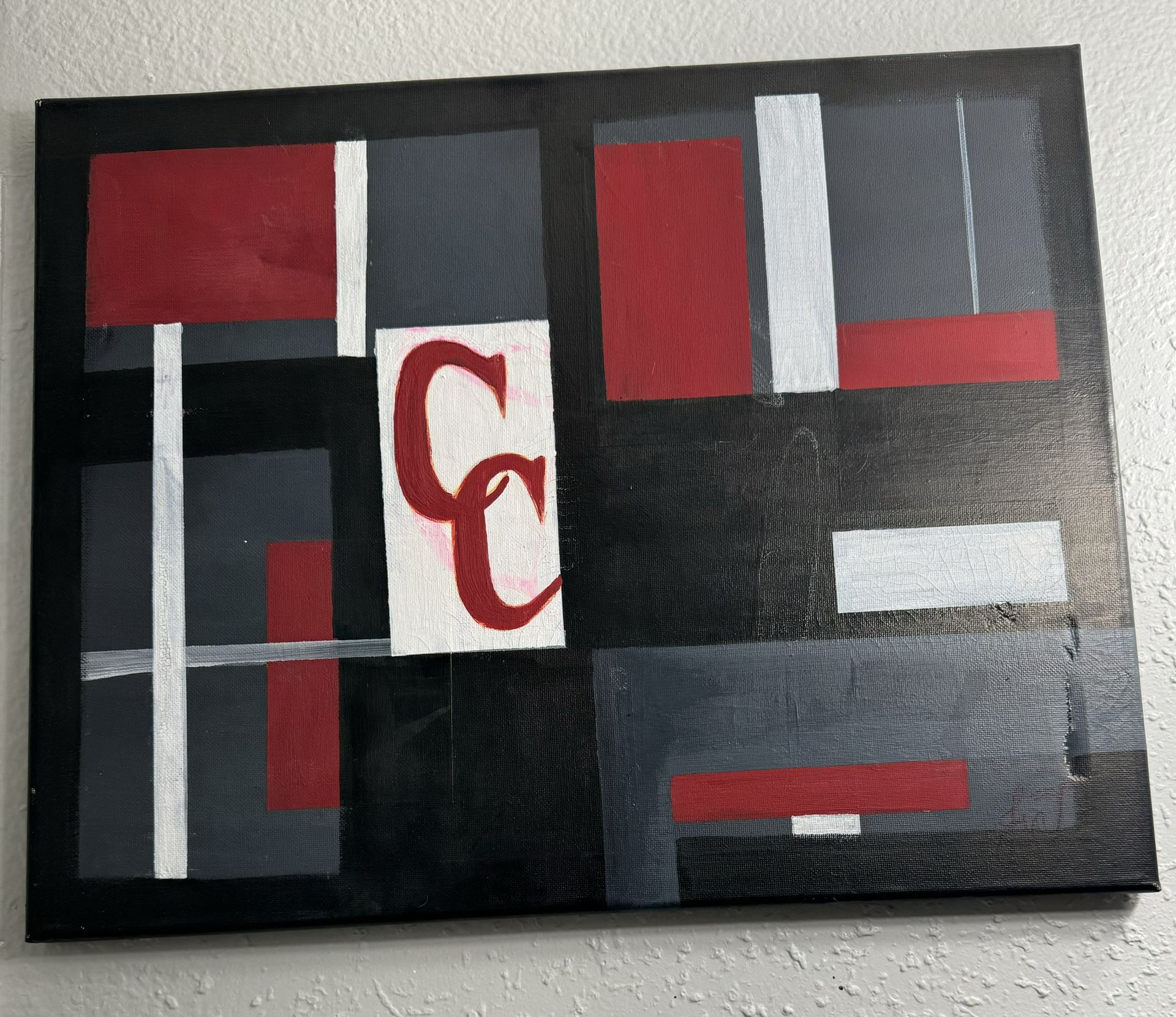 Original  MCM  Geometric RED-BLACK WHITE  ABSTRACT