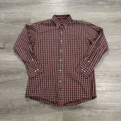 Vintage 2000s Club Room Men’s Red/ Gray Checkered Plaid Button Up Longsleeve 