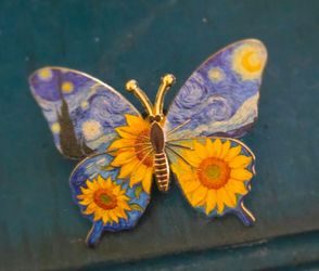 Starry Night Sunflower Butterfly Enamel Pin
