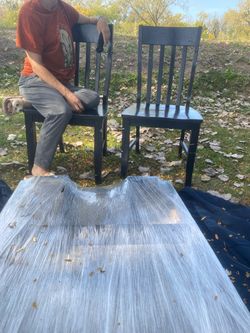 Natural granite table and 2 chairs