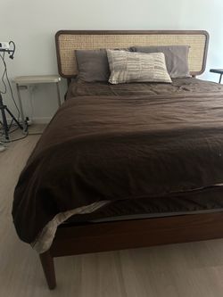 Wooden Bed Frame with Headboard with IKEA queen mattress