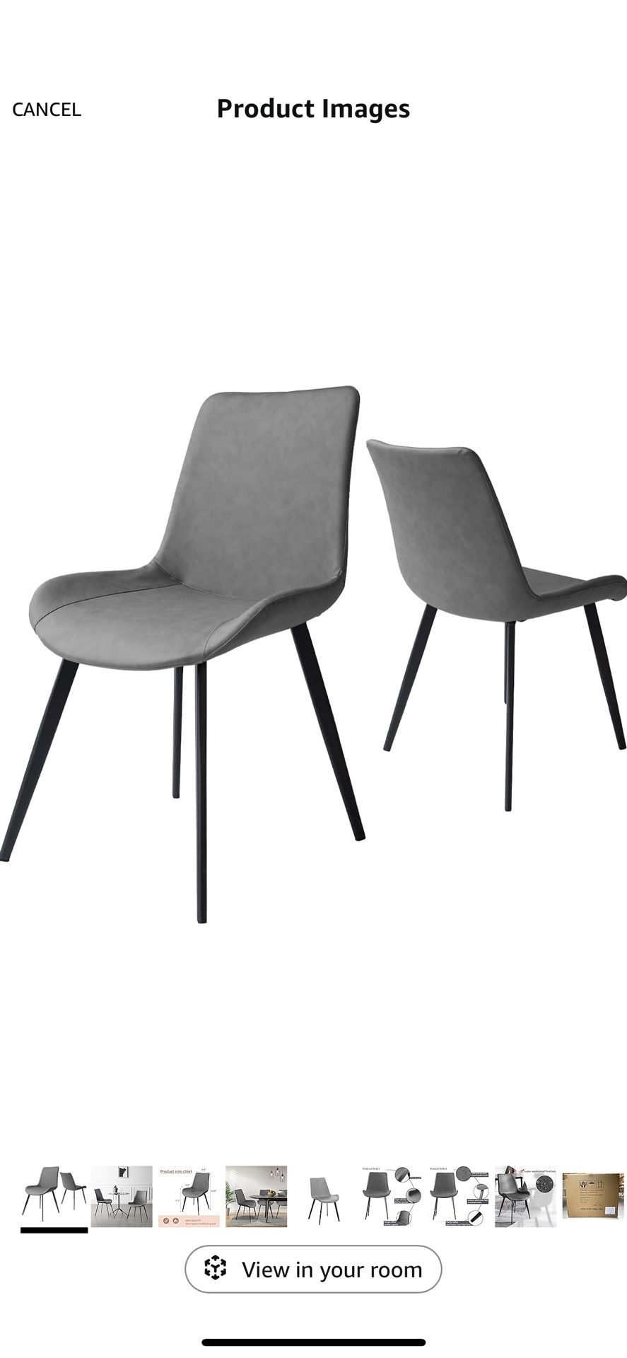 Dining Chairs Set of 2, Modern Kitchen & Dining Room Chairs, Upholstered Faux Leather Cushion Seat and Sturdy Metal Legs (2 Grey Chairs)