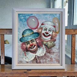 😁 Original Oil Painting on Canvas – W. Moninet Clowns 