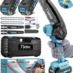 Tietoc Mini Chainsaw 6 Inch Cordless, Portable Electric Chain Saw Small Handheld Battery Powered Super Saws, Stocking Stuffers for Adults Men Gifts fo