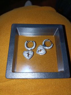 Silver Crystal Heart Lock Hoop Earrings