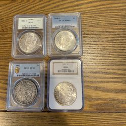 Four Morgan Silver Dollar Coins All Graded By PCGS Or NGC 