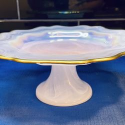 Beautiful Fenton Alabaster Glass Opalescent Cake/cookie Stand 