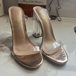 Fashion Nova Rose Gold And Clear High Heels