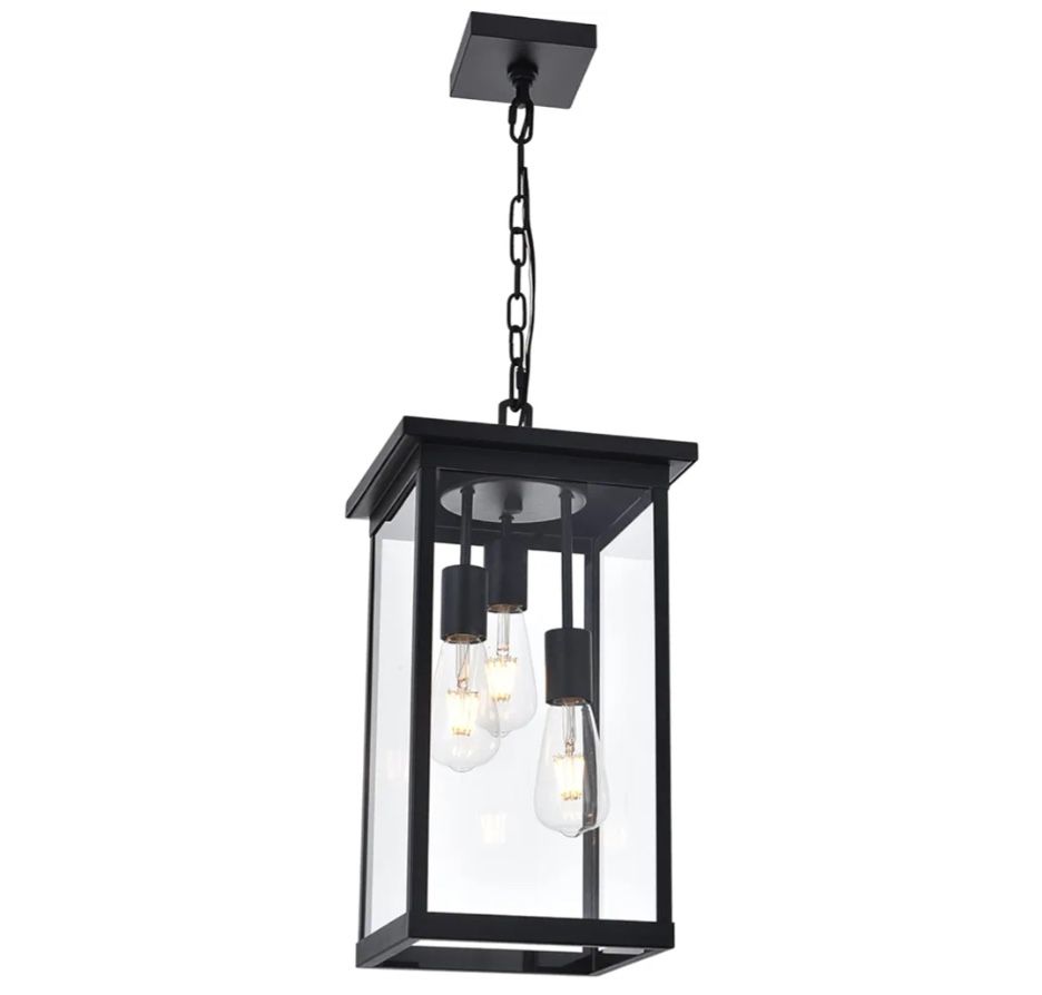 TODOLUZ 3-Light Black Outdoor Pendant Light Fixture, Adjustable Exterior Hanging Lantern Porch Light